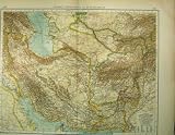 1910 GERMAN MAP PERSIA AFGHANISTAN CASPIAN SEA PRINT