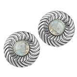 Sterling Swirl & Rainbow Moonstone Clip Earrings