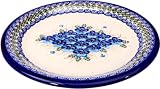 Polish Pottery Ceramika Boleslawiec, 1103/162, Dinner Plate 26, 10 1/4 Inches, Royal Blue Patterns with Blue Pansy Flower Motif