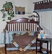 Soho Blue & Chocolate 10-pc Crib Bedding Set with Musical Mobile