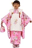 七五三 着物　三歳　着物セット 3歳用刺繍被布７点セット ピンク地 手鞠に蝶と桜【被布/純白に手鞠と桜の刺繍】