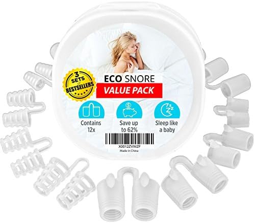 Anti Snoring Devices Stop Snore Aids Solution Pack of 12 CPAP Sleep Apnea Compatbile Nasal Dilators - Alternative to Mouthpiece Chin Strap Strips - Prevent Snoring 12 Nose Vents 3 Best Selling Designs