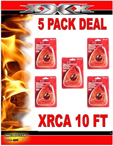 Dual RCA Cable 5 PACK 10 FT 2 RCA Male to Male Car Home Audio Interconnect Patch
