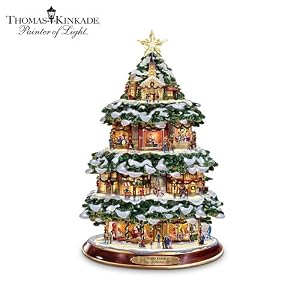 Thomas Kinkade City Sidewalks Animated Tabletop Christmas Tree: Christmas Home Decor by Hawthorne Village