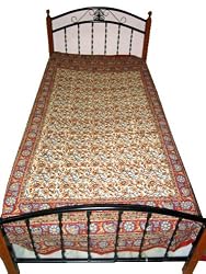Indian Bedding-cream Red Floral Print Cotton Bedspreads Sofa Throw