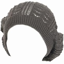 New Light Crochet Knit Vented Beret Tam Slouch Beanie Hat Cap Charcoal Gray