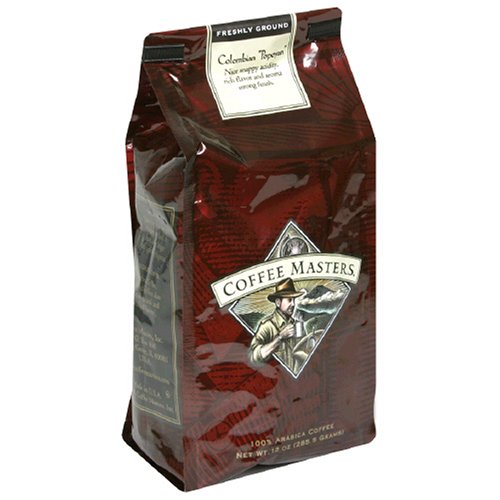 Coffee Masters Gourmet Coffee, Columbian Popoyan, Ground, 12-Ounce Valve Bag, (Pack of 4)