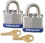 Master Lock 3T 1-9/16-Inch Wide Keyed-Alike Padlock, 9/32-Inch Shackle, 2-Pack