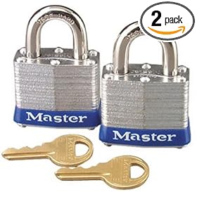 Master Lock 3T 1-9/16-Inch Wide Keyed-Alike Padlock, 9/32-Inch Shackle, 2-Pack