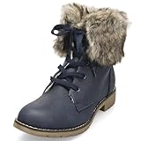 MQ23 Damen bequeme Schnür-Stiefeletten mit abnehmbarem Fellkragen MQ1322 Blue Gr. 37