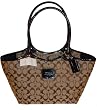 Authentic Coach Khaki Signature Bleecker Black Tote Handbag 14385
