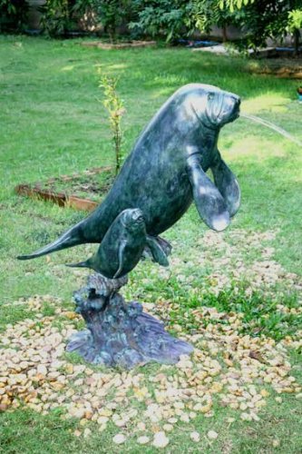 Metropolitan Galleries SRB49362 Manatee with Baby on Wave - Bronze