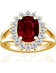 14K Yellow Gold Cushion Cut Ruby Ring With Sidestones