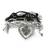 Textured Metal Heart Charm Mixed Wood Tube Suede and Chain Bracelet Fashion Jewelry