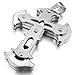 INBLUE Men's Large Stainless Steel Pendant Necklace Heavy Silver Tone Cross -with 23 inch Chain