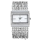 AK Anne Klein Women's 109707WTSV Swarovski Crystal Silver-Tone Rectangular Shape Chain Bracelet Watch