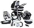 Clamaro 'CORAL 2019' Kinderwagen 3in1 Kombi System (24 Farben) mit Babywanne, Sport Buggy und Auto Babyschale (ISOFIX), Luftreifen, einstellbare Federung, 360° Schwenkräder, EASY-STOP Bremse by Clamaro