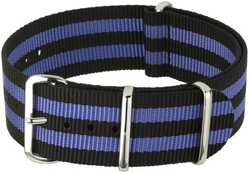 NATO-Style Black and Purple Striped Nylon Strap with Stainless Steel Buckles NATO-1-SS-0002 (22mm)