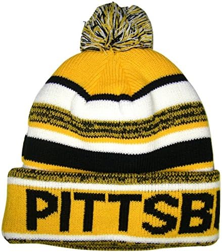 Pittsburgh Black and Gold Thick Warm Cuffed Tri-Color Beanie Winter Hat Cap with Pom One Size Adult ...