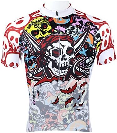 Mountain Hills Halloween Colorful Ghost Skull Men's Short Sleeve Bicycle Cycling Jersey Top-Large