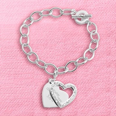 Personalized Pave Swing Heart Charm Bracelet Gift