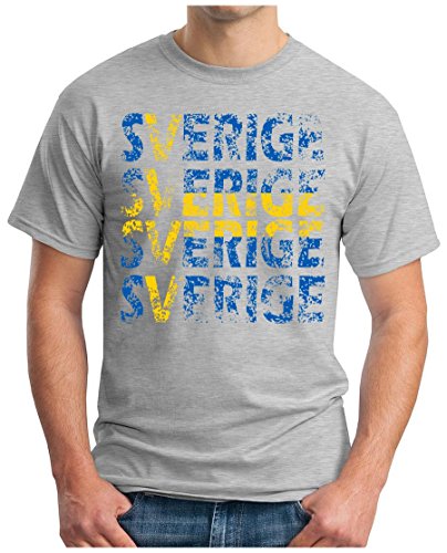 OM3 – SVERIGE – T-Shirt SWEDEN EM 2016 FRANKREICH FRANCE FUSSBALL FANSHIRT SOCCER SPORT TRIKOT EUROPAMEISTER, M, grau meliert