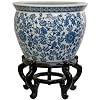 Fishbowl with Blue Floral Design in White Size: 8" H x 12" W x 12" D