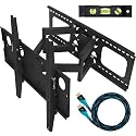 Cheetah Mounts Plasma LCD Flat Screen TV Articulating Full Motion Dual Arm Wall Mount Bracket For 32-65" Displays Up To 165LBS Black With 10' High Speed HDMI Cable With Ethernet Fits Up To 24" Studs