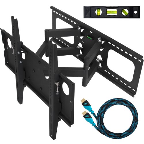 Cheetah Mounts Plasma LCD Flat Screen TV Articulating Full Motion Dual Arm Wall Mount Bracket For 32-65 Displays Up To 165LBS Black With 10' High Speed HDMI Cable With Ethernet Fits Up To 24 Studs