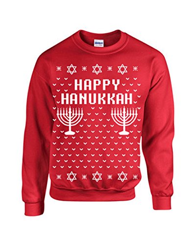 Jacted Up Tees Happy Hanukkah Ugly Sweater Design CREW Sweatshirt SHIPS FROM OHIO USA