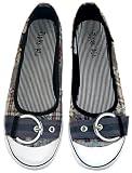 Dark Ali Women's Patches Plaid Blue Ballet Flat Shoes with Buckle