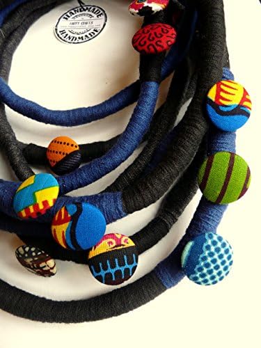 Unique/ Yarn Wrapped Necklace/ African fabric/ Buttons/ African Style/ Hippie/ Hipster/ Eye Catcher/