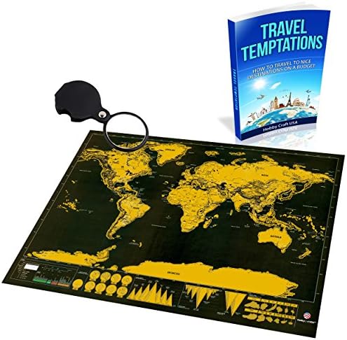 Scratch Map By Hobby Craft USA - Best World Deluxe Edition - Quality Scratch-off Sheen Reveals Bright Countries Beneath - Perfect Gift for Anyone Who Loves Traveling the Globe