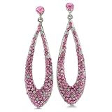 Pink and White Rhinestone Drop Hoop Earrings