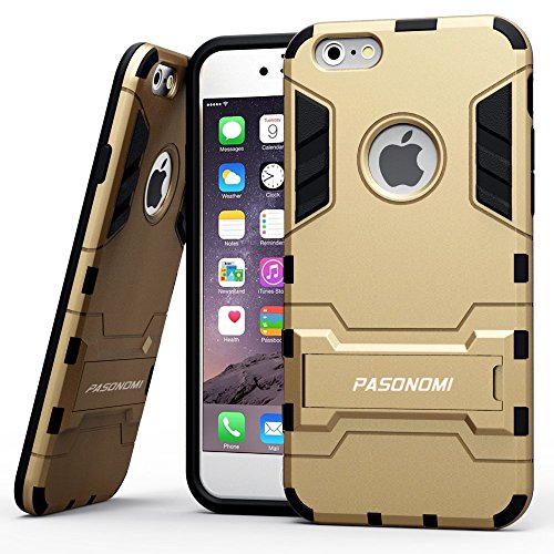 iPhone 6 Plus Case, Pasonomi® [Heavy Duty] [Shock-Absorption] [Kickstand Feature] Hybrid Dual Layer Armor Defender Full Body Protective Case Cover for iPhone 6 Plus (5.5Inch) (Golden)