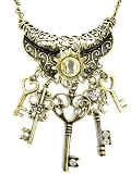 Skeleton Keys Necklace Antique Victorian Clockwork Lock Steampunk Vintage Brass Charm Pendant Fashion Jewelry