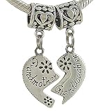 Grandmother and Granddaughter Sterling Silver Heart Bead European Charms