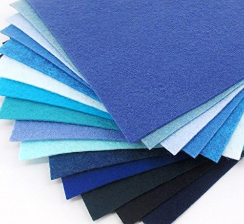 12'' X 12" Squares Blue Colors Felt Fabric Sheets Merino Wool blend Felt Sheets Crafts Sewing Great for Die Cutting Machines 15 Sheets