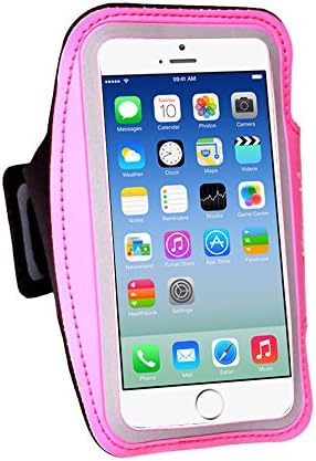 Kuteck® Armband for iPhone 6 PLUS 5.5" with a Slim Case / Speck CandyShell Grip Case / Spigen Slim Armor Case On, Stretchable Neoprene Sport Armband Case with Key Storage -Hot Pink