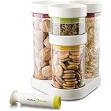 Vacuum Food Container 5pc Set in Rotating Carousel with Vacuum Pump, Seals in Freshness, Saves Chips, Cookies and More for Weeks, Saves Space, Organizes Kitchen Clutter - From Home & Above