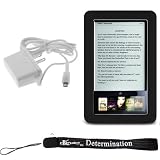 Slim High Quality Durable Silicone Skin Case Customer Made For Barnes & Noble Nook eBook Reader (Black) + Includes a 4-Inch eBigvalue Determination Hand Strap + Easy Travel Home Wall Charger