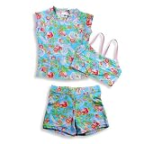 Max Out - Girls 3 Piece Floral Bathing Suit Set, Light Blue, Pink, Green