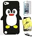 BUKIT CELL iPod Touch 5th / 6th G Penguin Silicone Case (Black) + BUKIT CELL Cloth + Screen Protector + Metallic Touch Stylus Pen [Bundle - 4 Items: case, Cloth, Stylus Pen and Screen Protector]