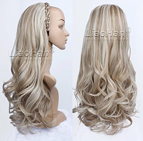 Liaohan® Fashion Long Wavy 3/4 Half Wig Fall with Braided Hairband Highlight Brown Blonde Hair Fall Color: 613H16