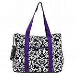 Damask Purple Trim Tote Bag Extra Large