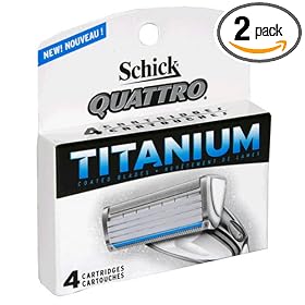Schick Quattro Cartridges, Titanium Coated Blades, 4 cartridges (Pack of 2)