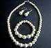 Simulated Cream Pearls Bridemaides Jewelry Set Sterling Silver 92.5 Earrings w/ Stretchable Bracelet (BRAND NEW)