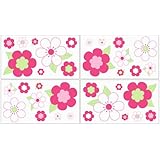 Flower Pink and Green Wall Decal Stickers by Sweet Jojo Designs - Set of 4 Sheets