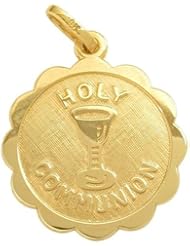 14 Karat Gold High Polish & Matte Holy Religious Communion Medal Medallion with chain