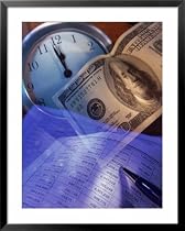 Spreadsheet, Clock, and 100 Dollar Bill Framed Art Poster Print by Eric Kamp, 31x39